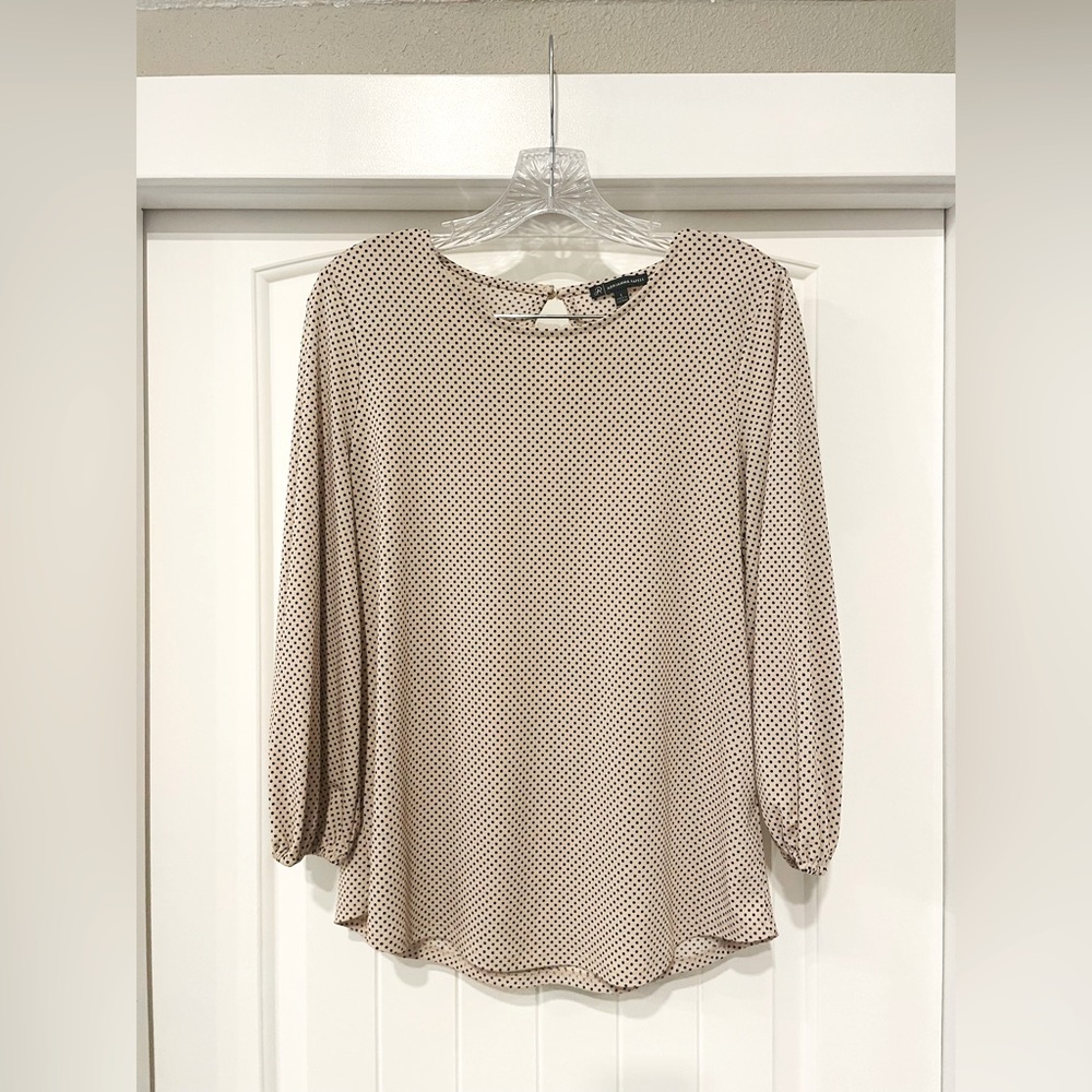 Adrianna Papell Long Sleeve Cream Polka Dot Blouse